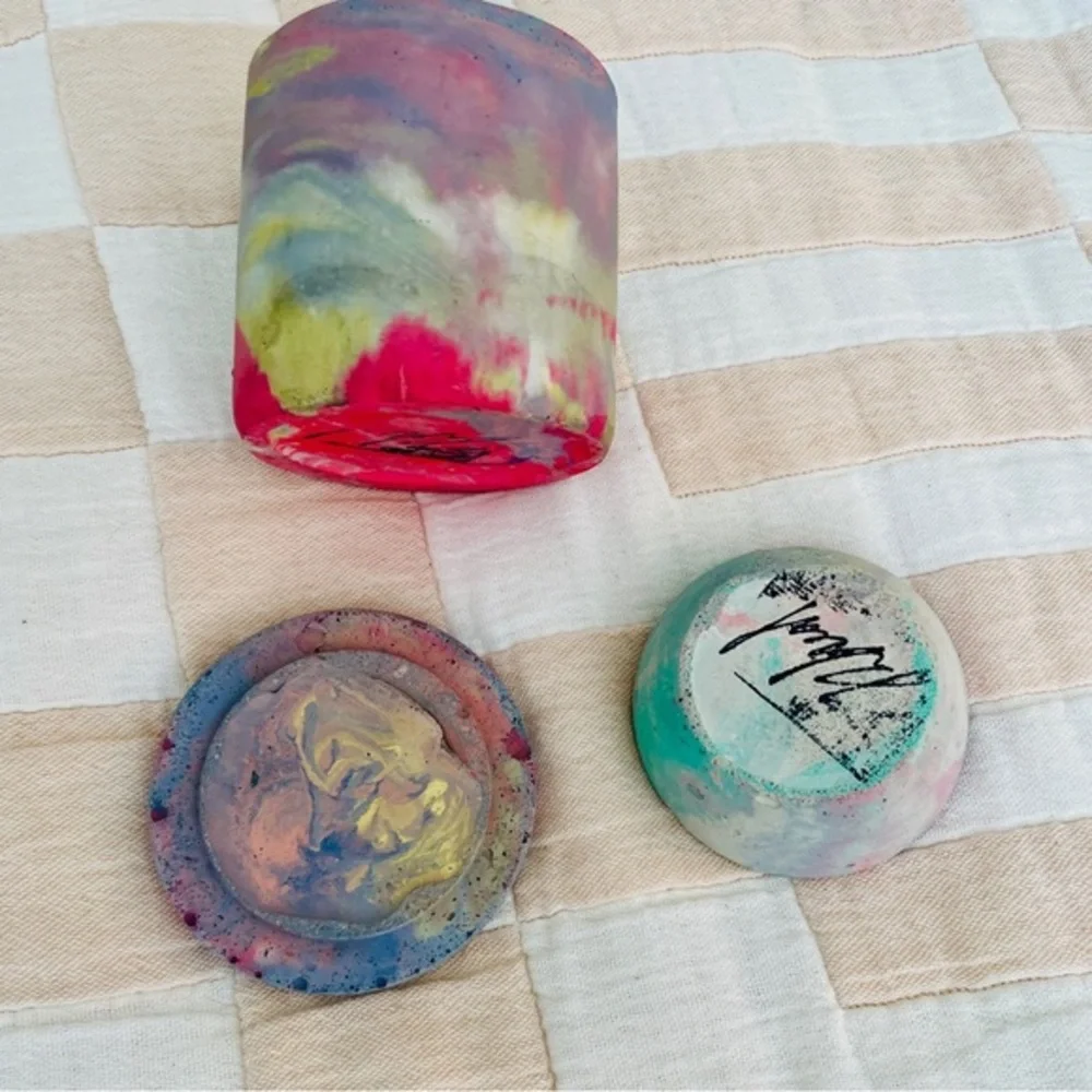 HANDMADE Marbled‎ Concrete Jewelry Jar & Small Bowl